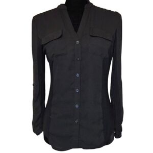 INC International Concepts Women's Black Long-sleeve Button-front Top Size Small